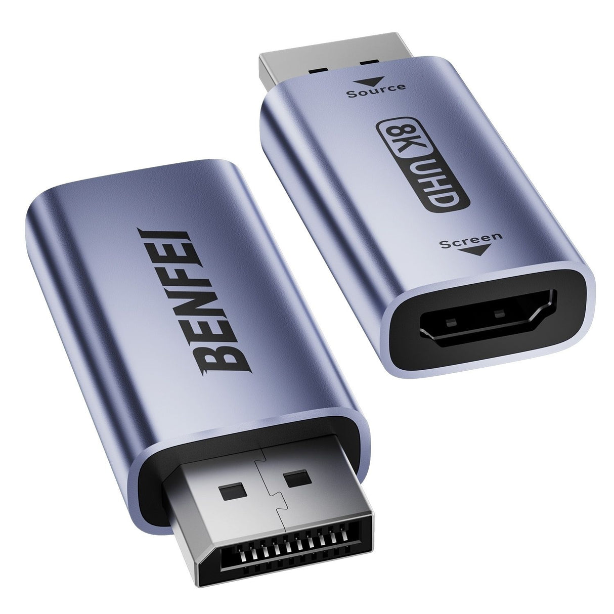 BENFEI 000457GY DP Male to HDMI Female Adapter 8K/60Hz Nickel/Nickel Aluminum Shell Dark Gray Laser Engraved