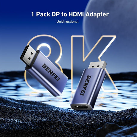 Benfei 000457GY DP Male to Hdmi Female Adapter 8K/60Hz Nickel/Nickel Aluminum Shell Dark Gray Laser Engraved.