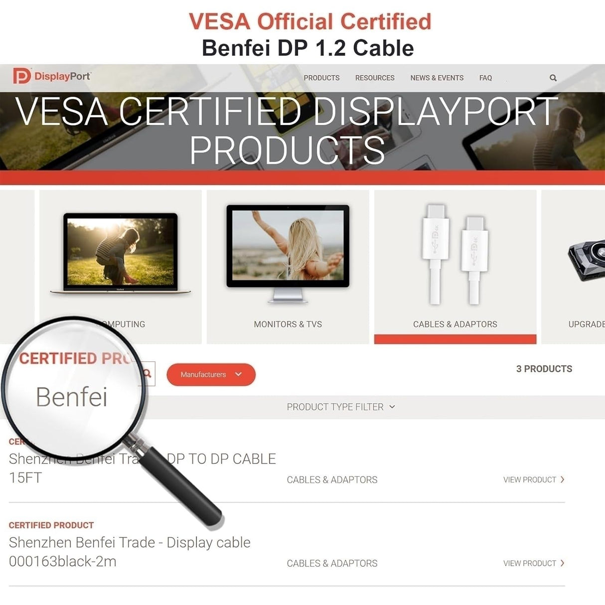 BENFEI 00052BK [VESA Certified] DP to DP Male to Male Cable 4.5M Supports 8K@60Hz Compatible with Lenovo, Dell, HP, ASUS and More