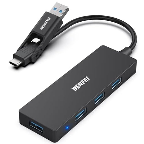 Benfei 000291BK 4-Port USB 3.0 Ultra Flat Data Hub, USB C Hub with 4 Ports USB 3.0 Adapter.