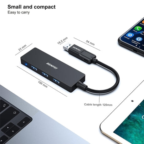 Benfei 000291BK 4-Port USB 3.0 Ultra Flat Data Hub, USB C Hub with 4 Ports USB 3.0 Adapter.