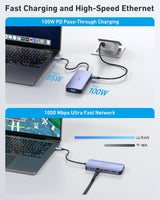 BENFEI 000359GY  11-in-1 USB C Hub Triple Display Docking Station Dual HDMI, VGA, 3xUSB 3.0, 10Gbps