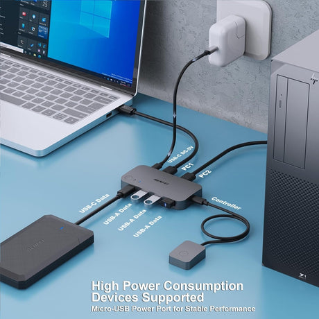 Benfei 000376BK USB 3.0 Switch, USB Switcher 2 Computers Share 3xUSB 3.0 and 1xUSB C with Remote.