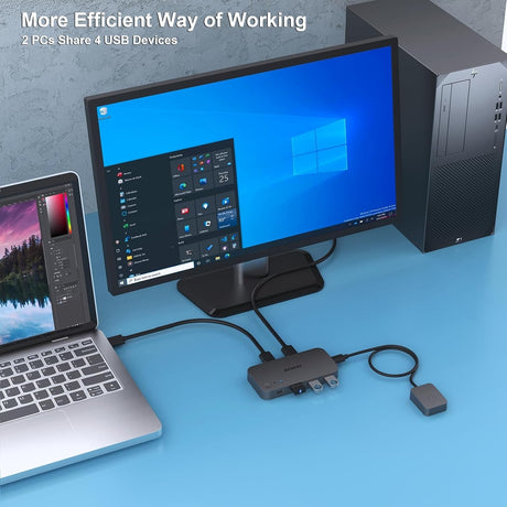 Benfei 000376BK USB 3.0 Switch, USB Switcher 2 Computers Share 3xUSB 3.0 and 1xUSB C with Remote.