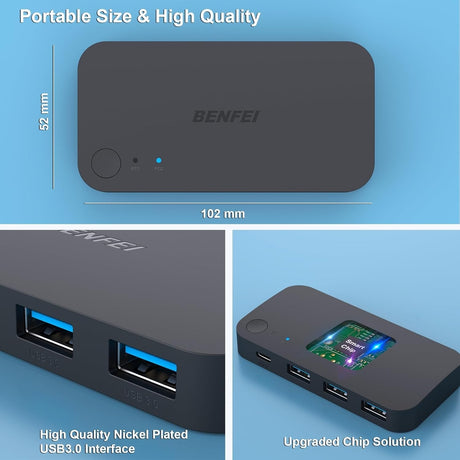 Benfei 000376BK USB 3.0 Switch, USB Switcher 2 Computers Share 3xUSB 3.0 and 1xUSB C with Remote.