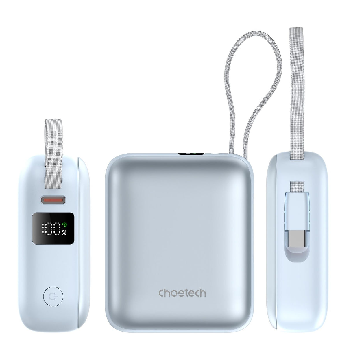CHOETECH B832-BL Mini 35W 10,000mAh Power Bank with LED Display + USB-C Cable Light Blue