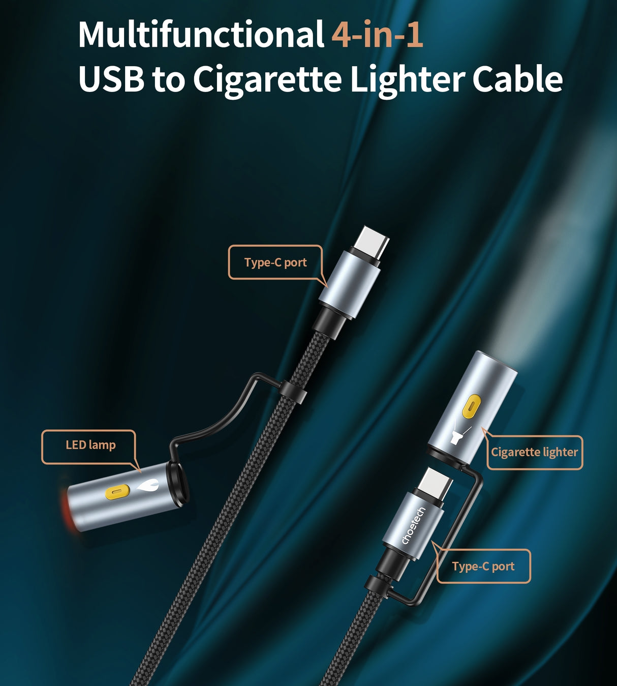 CHOETECH CC1001 Smart PD60W 4-in-1 USB C to C cable 1.2M