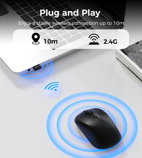 Black adjustable dpi wireless mouse, lightweight.
