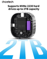 CHOETECH MSE001-GY Dual USB-C Port M.2 NVME 2230 Protocol SSD Enclosure with PD100W input Enclosure (Support 2TB Max)