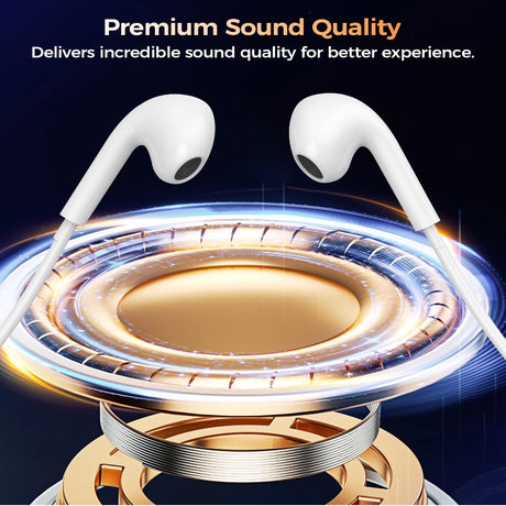 White in ear headphones, 3.5mm, lightweight.