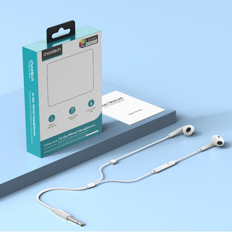 White in ear headphones, 3.5mm, lightweight.
