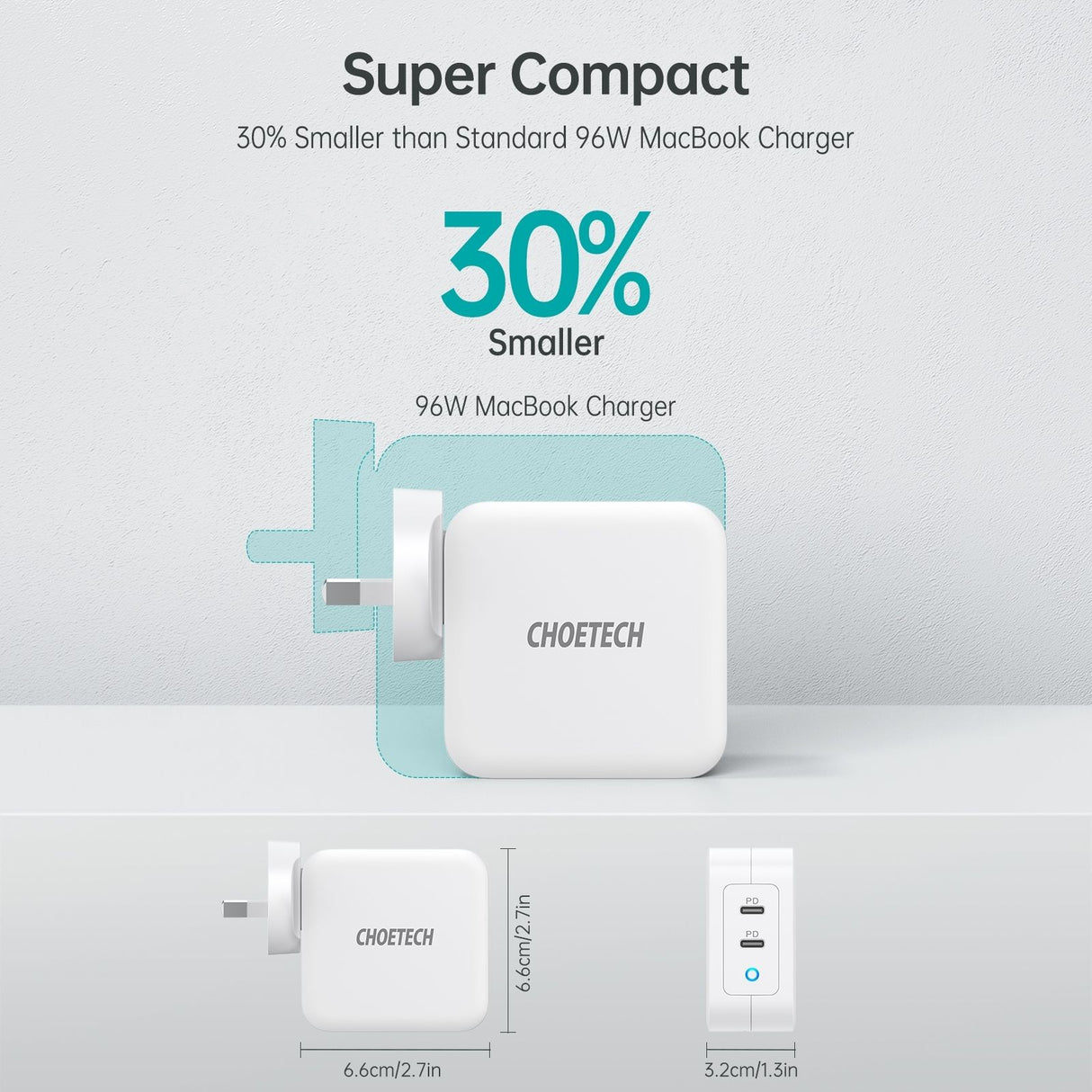 CHOETECH PD6008  GAN Dual Type-C 100w Travel Charger (US/EU/UK/AU)