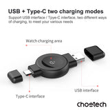 CHOETECH T606-F USB-A +USB-C Magnetic Charger for Samsung & Apple Watch
