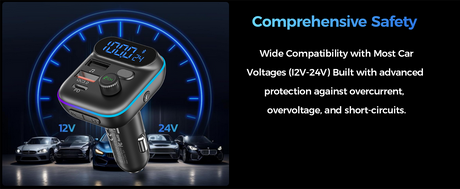 Choetech Bluetooth car transmitter charger, 36W.