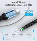 CHOETECH XCC-1042 Gen3.0 USB4.0 with 8K @ 60hz Video & Audio 240W USB-C to C Braided Cable 2M