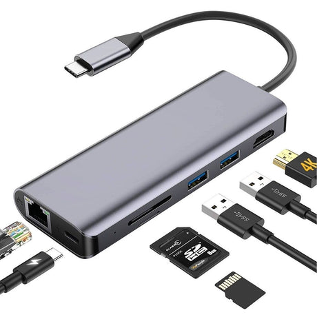 Intact 9826T 7-in-1 USB-C Adapter HDMI/RJ45/USB3.0*2/SD/TF/ Type-C PD.