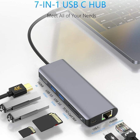 Intact 9826T 7-in-1 USB-C Adapter HDMI/RJ45/USB3.0*2/SD/TF/ Type-C PD.