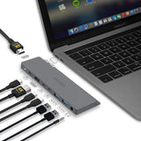 Intact 9839T Dual USB-C 8-in-1 with Dual HDMI+USB3.0*3+USB-C Female + PD Power Adapter.