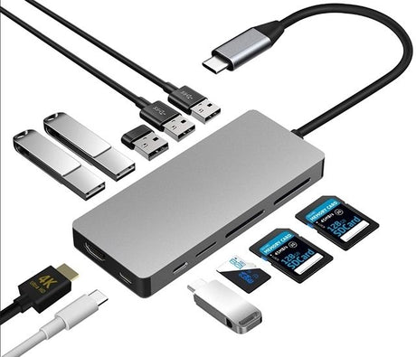 Intact 9845T 11-in-1 USB-C Adapter HDMI/USB3.0*2/USB2.0*3/TypeC/SD*2/TF/ USB-C PD.