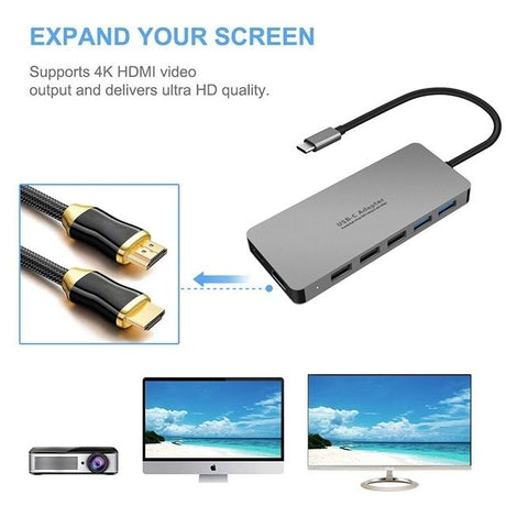 Intact 9845T 11-in-1 USB-C Adapter HDMI/USB3.0*2/USB2.0*3/TypeC/SD*2/TF/ USB-C PD.