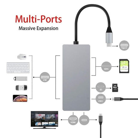 Intact 9845T 11-in-1 USB-C Adapter HDMI/USB3.0*2/USB2.0*3/TypeC/SD*2/TF/ USB-C PD.