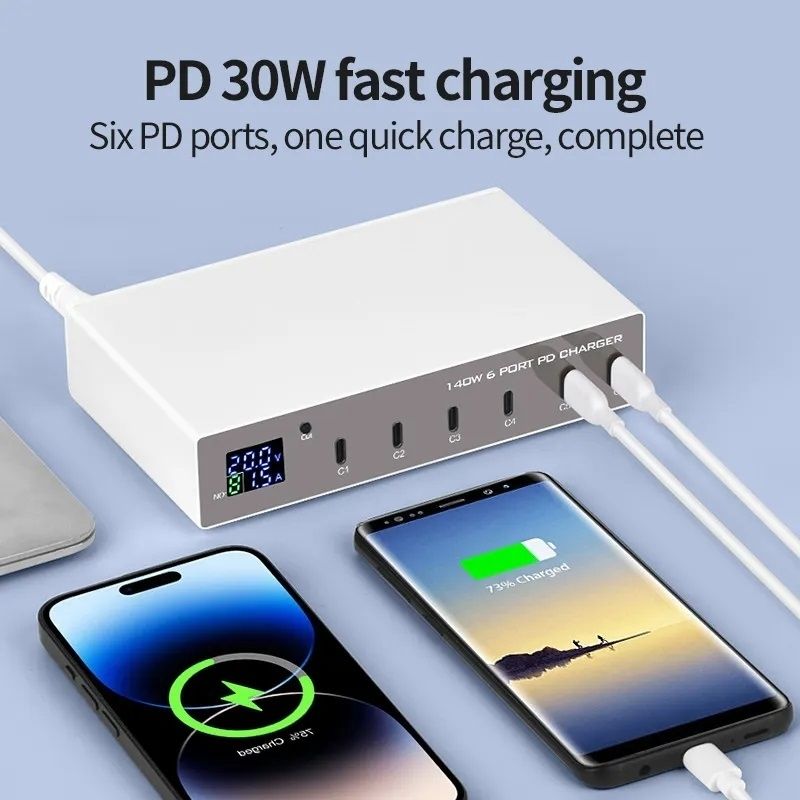 INTACT WLX-X6P 6-port USB-C multi-function PD charger, single port 30W x 6 Ports Total power: 140W