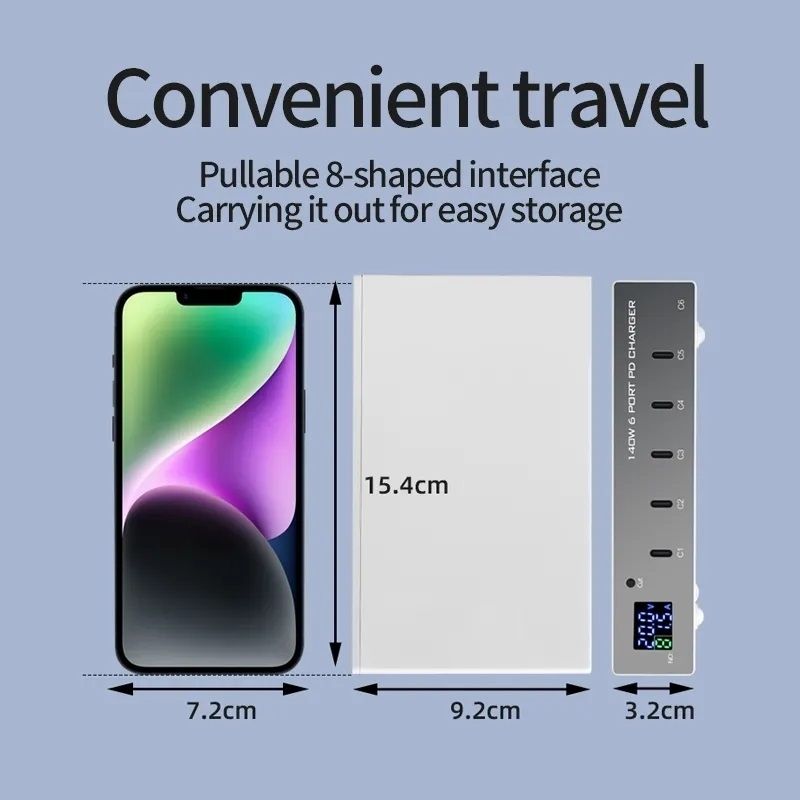 INTACT WLX-X6P 6-port USB-C multi-function PD charger, single port 30W x 6 Ports Total power: 140W