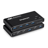 Simplecom KM420 2-port HDMI KVM switch with 4-port USB 3.0 hub.