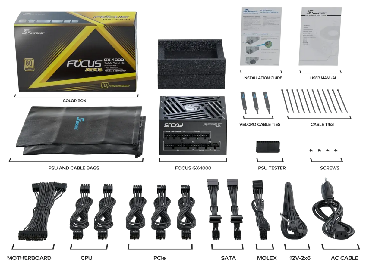 Seasonic 1000W Focus GX-1000 V4 Fully-Modular 80 PLUS Gold ATX3.1/PCIe 5.1 PSU SRP-FGX102-A5A32SF