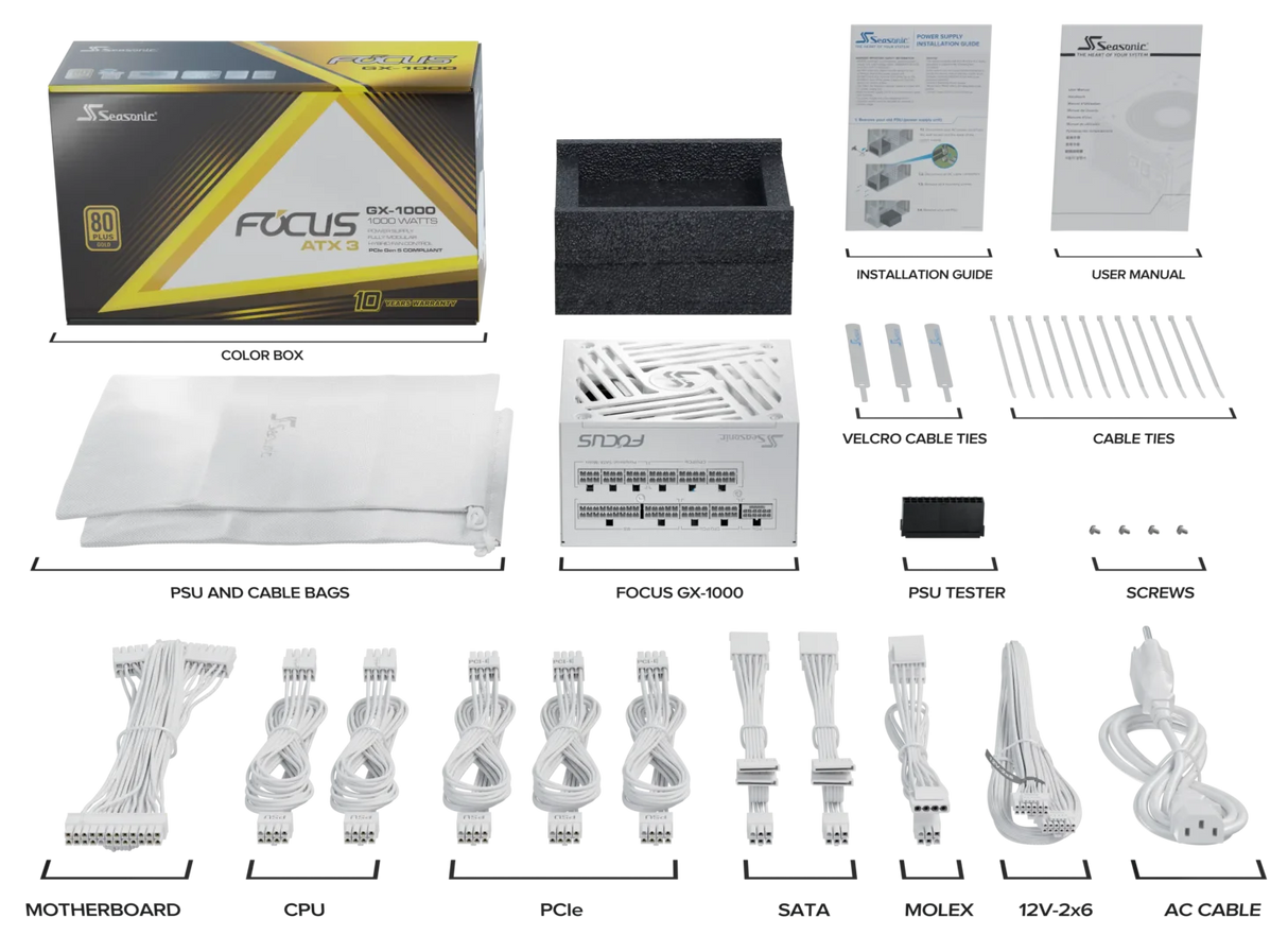 Seasonic 1000W Focus GX-1000 V4 WHITE Fully-Modular 80 PLUS Gold ATX3.1/PCIe 5.1 PSU