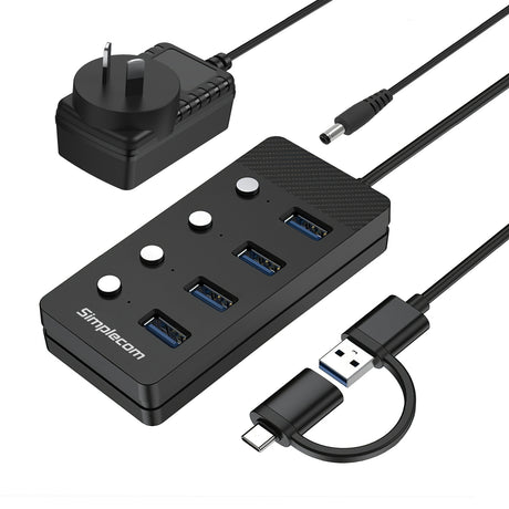 Simplecom SuperSpeed USB-A power adapter.