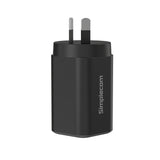 Simplecom CU365 3-Port PD 65W GaN Wall Charger Dual USB-C + USB-A for Phone Laptop