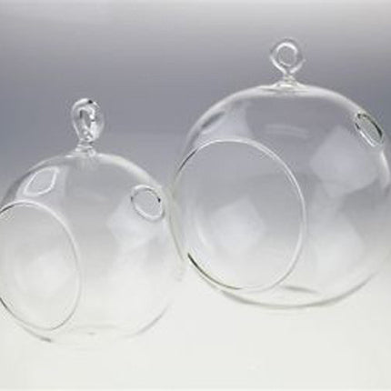 10 x Hanging Clear Glass Ball Tealight Candle Holder  - 10cm Diameter / High - Wedding Globe Decoration Terrarium Succulent Plant Mini Garden Holder Decor Craft Gift