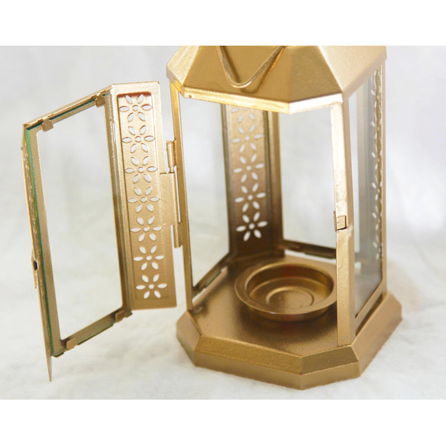 10 Pack of Gold Metal Miners Lantern Summer Xmas Wedding Home Party Room Balconey Deck Decoration 21cm Tealight Candle