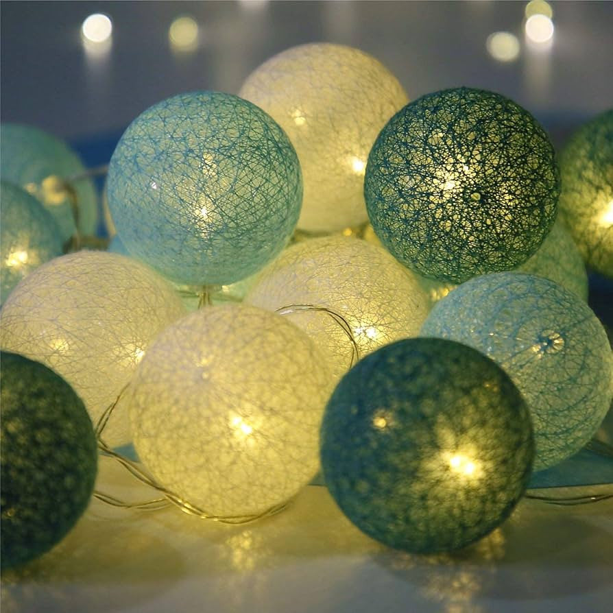 50 Ball Green Mix LONG 5m String Light Battery Box 5cm Cotton Ball  Christmas Birthday Garden Special Occasion Decoration