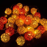 1 Set of Orange n White 5cm Rattan Cane 50 Ball Battery Powered LONG 5m String Lights Christmas Gift Home Wedding Party Bedroom Decoration Table Centrepiece