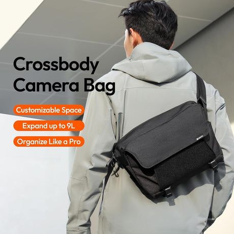 Camera sling bag, 8L, waterproof, lightweight.