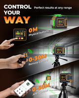 CIGMAN Green Laser Level, 3x360° Side LCD 12-Line Self-Leveling, Bluetooth App Remote, Pulse Mode for Receiver, ±1/8 in. at 33 ft Accuracy, 2x Li-ion (USB-C), 1/4-20 Mount, IP54, ABS Hard Case - S03