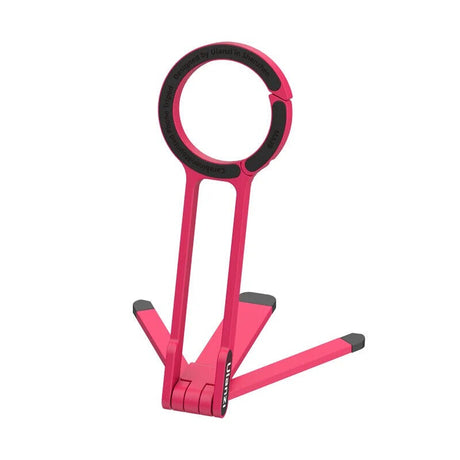 Red aluminium magnetic phone tripod stand, foldable.
