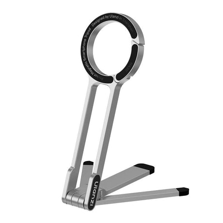 Silver aluminium magnetic phone tripod stand, foldable.
