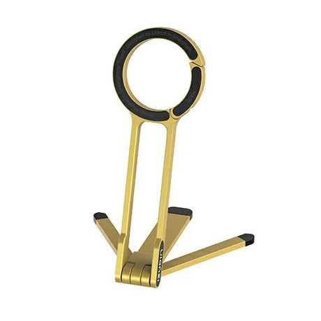 Yellow aluminium magnetic phone tripod stand, foldable.