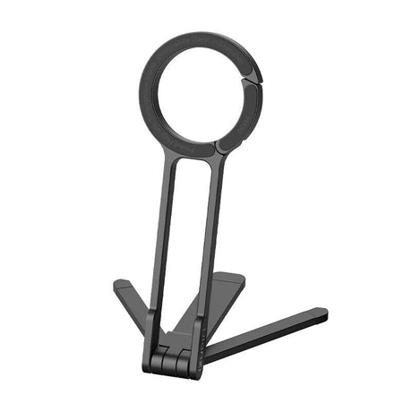 Dark grey aluminium magnetic phone tripod stand, foldable.