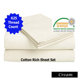 Cream cotton rich bed sheets, queen size.