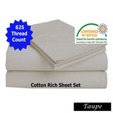 Taupe cotton rich bed sheets, king size.