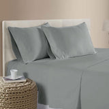 Grey bamboo cotton bed sheets, queen size, breathable.