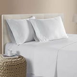 White bamboo cotton bed sheets, queen size, breathable.