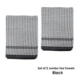 Hotel Living Set of 2 Jumbo Cotton Check Tea Towels 60x90cm Black