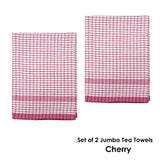 Hotel Living Set of 2 Jumbo Cotton Check Tea Towels 60x90cm Cherry