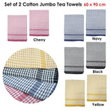 Hotel Living Set of 2 Jumbo Cotton Check Tea Towels 60x90cm Cherry
