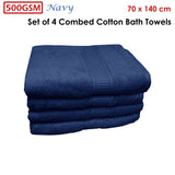 500GSM Set of 4 Combed Cotton Bath Towels Navy 70 x 140 cm